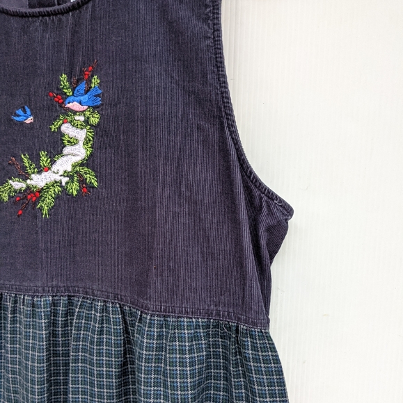 VINTAGE women's navy corduroy and plaid holiday overall pinafore jumper dress - Picture 10 of 10